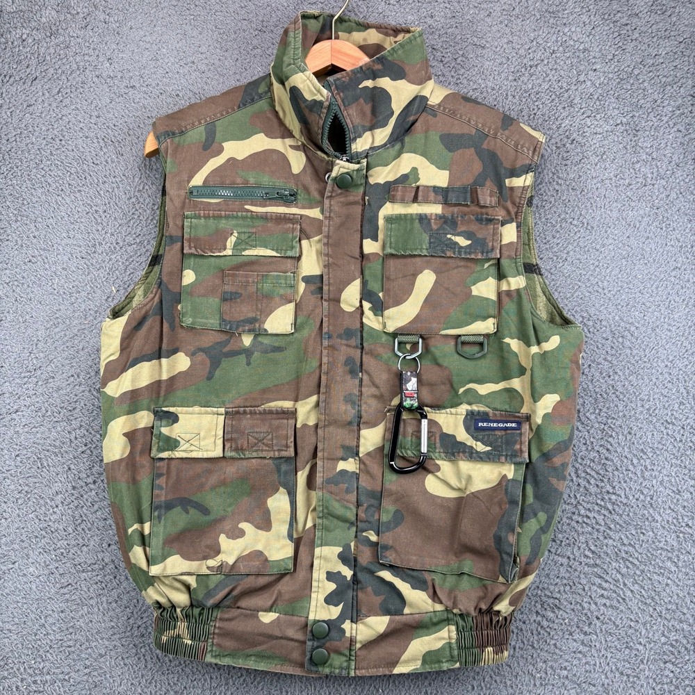 Renegade Mens Woodland Camo Tactical Utility Vest Medium Green Brown Cargo